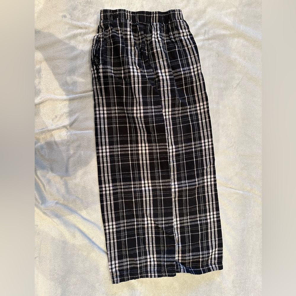 BOXERCRAFT Boys Size 10/12 Pair Black & White Plaid Pajama Bottoms